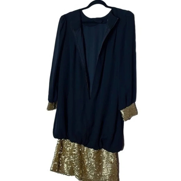 𝅺Vintage Chez California Designed by Tandy Black & Gold Sequined Dress Size 14W - Picture 2 of 7